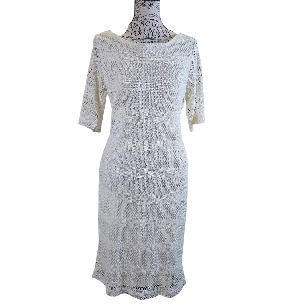Cream Knit Midi Crochet Dress - Picture 6 of 7